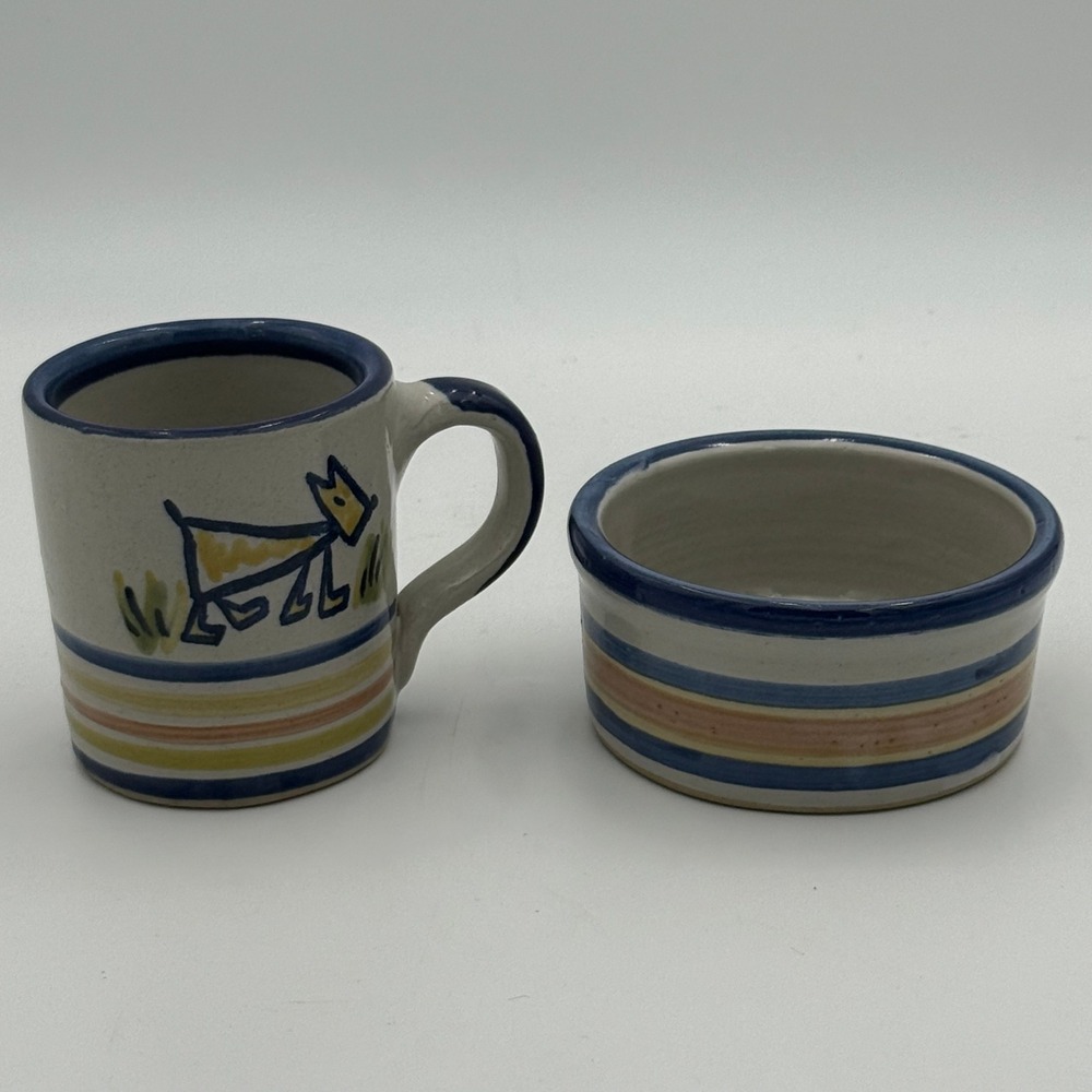 Louisville Stoneware Dog Mug and Bowl Set Hand Painted **See description